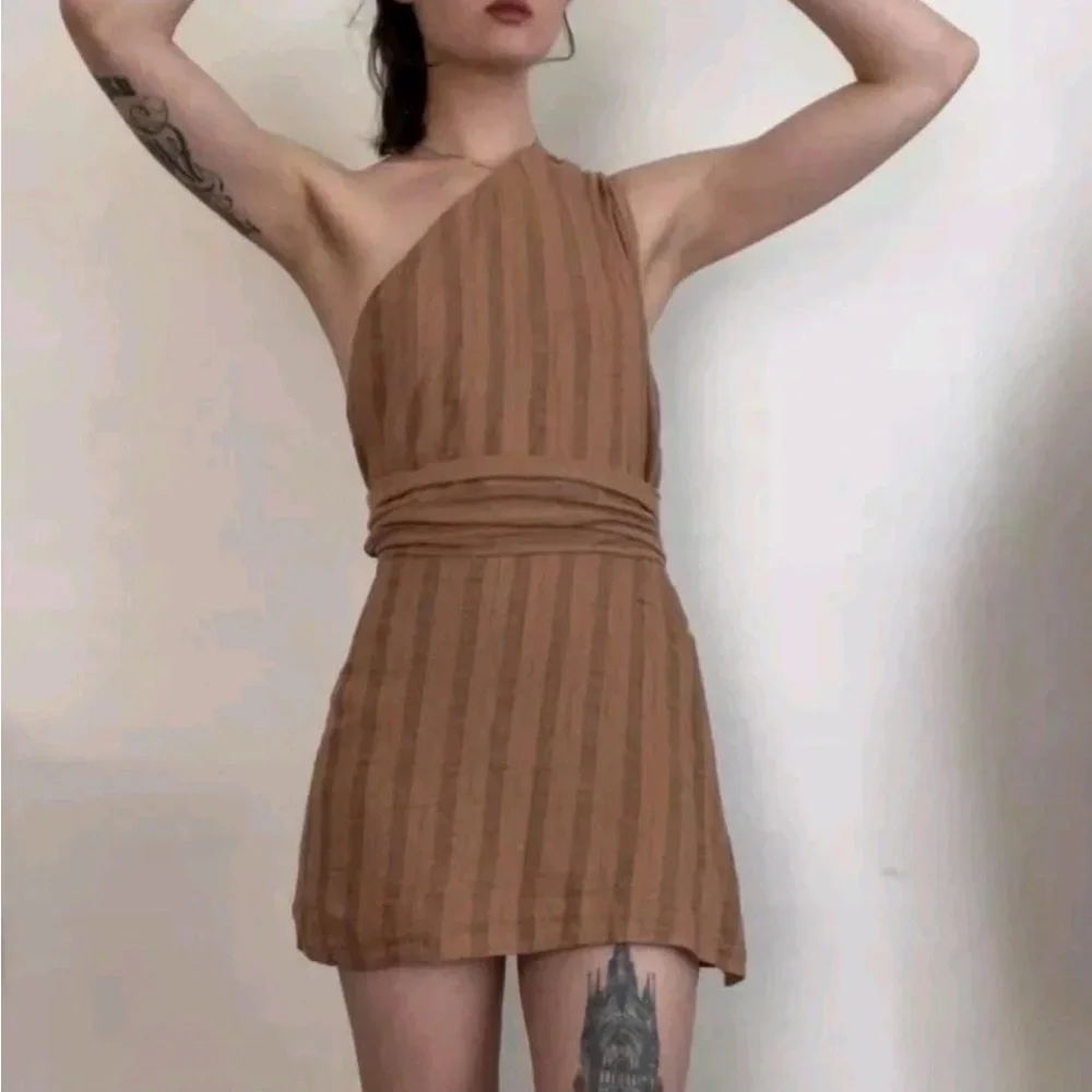 Zara NWT One shoulder striped linen beaded multiway one shoulder wrap top - Picture 6 of 6